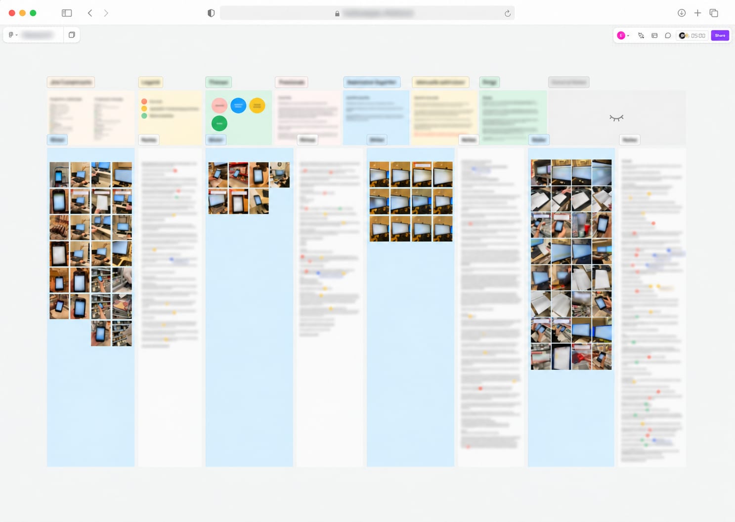 A Trello-style planning board for the Axfood project, with columns of task cards and screenshots grouped by topic